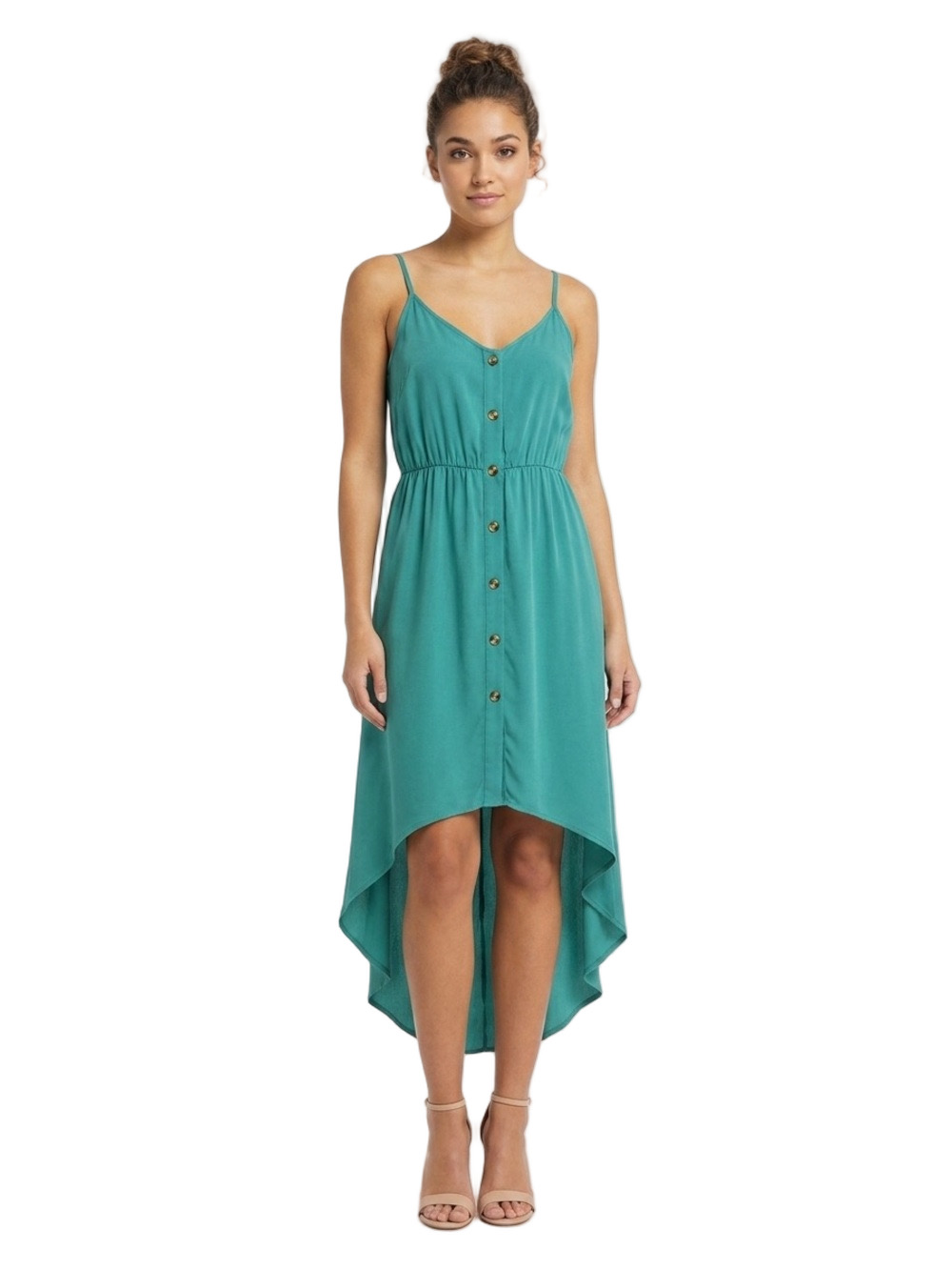 Sleeveless Button-Down High-Low Dress Size S